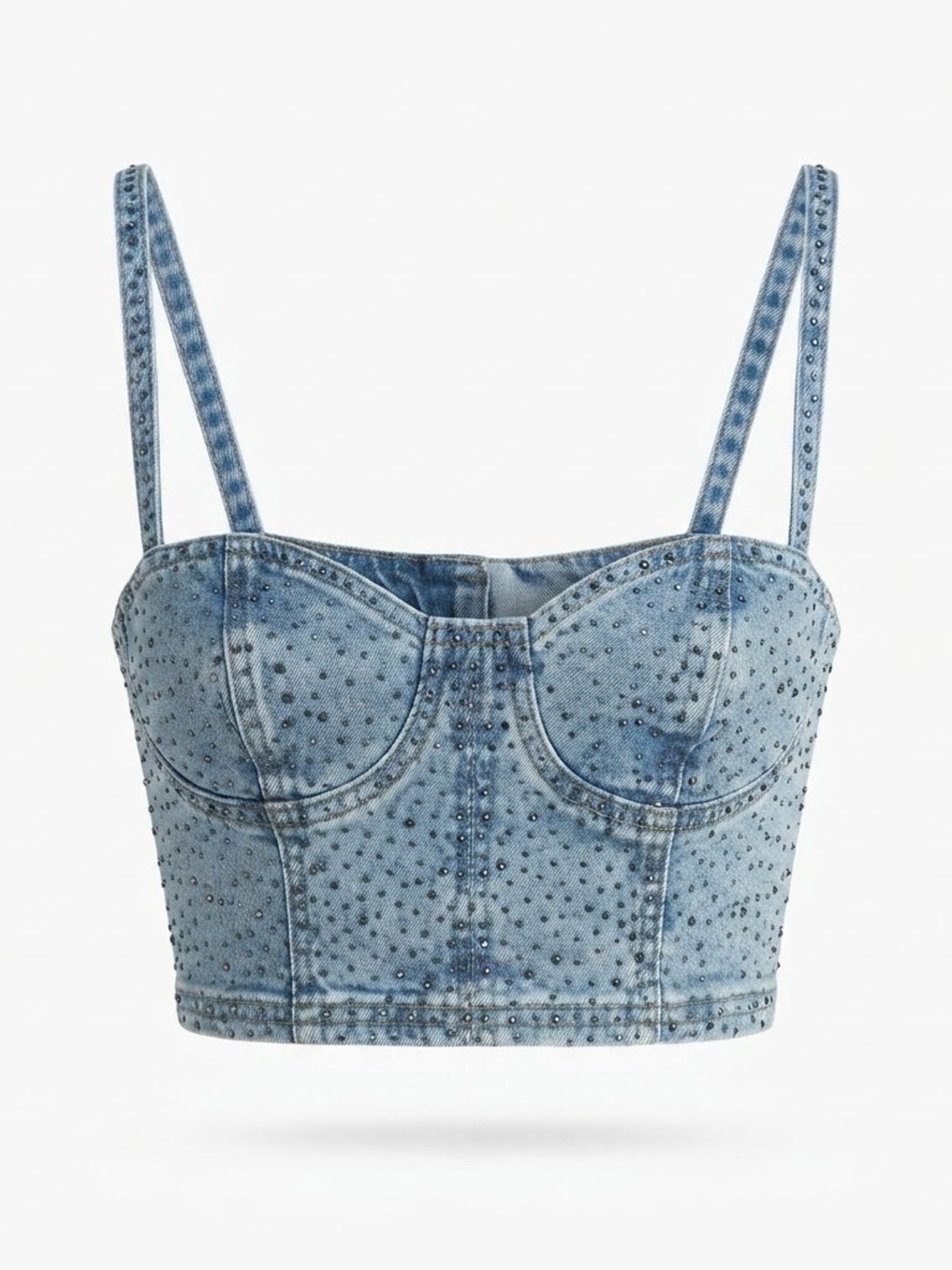 PacSun Light Blue Denim Studded Bustier Crop